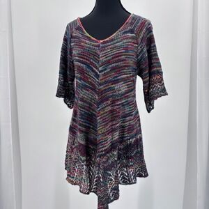 Faded Glory Y2K Rainbow Crochet Fairy Top Handkerchief Hem boho festival Size M